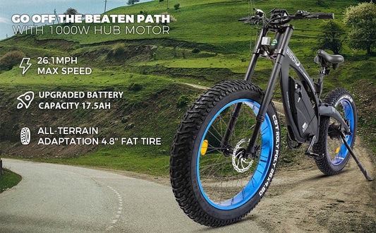 Ecotric 48v 17.5AH 1000W big fat tire ebike Bison-Matt Black